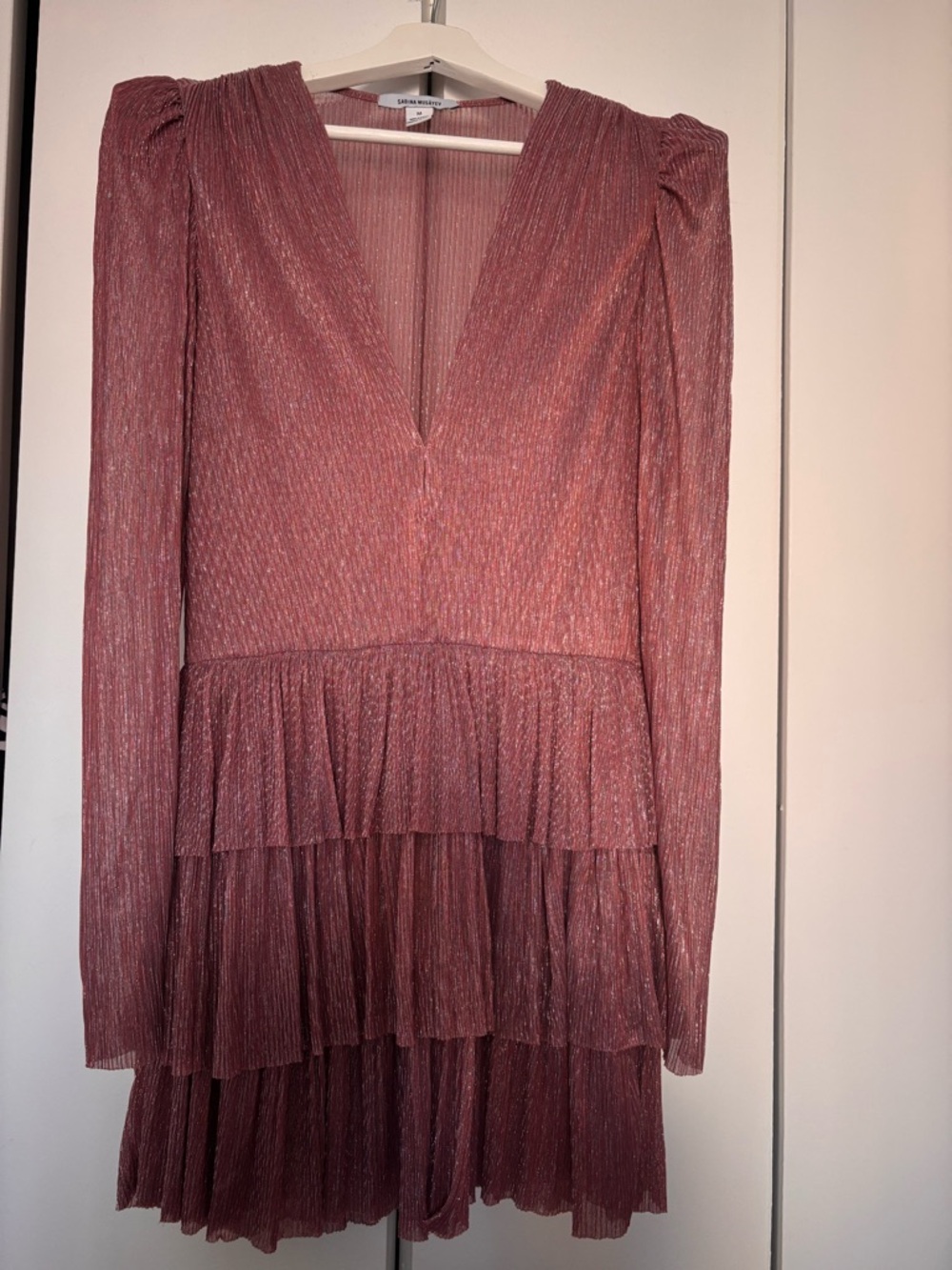 Sabina Musayev Rose Metallic Tiered V-Neck Long Sleeve Dress